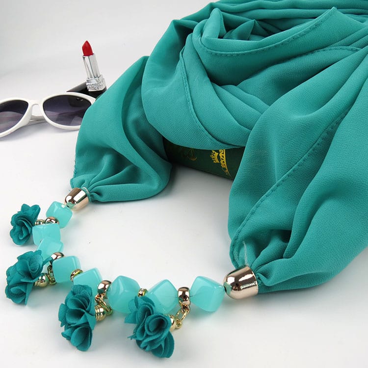Women Printed Chiffon Ring Scarf Hijabs Multi-style Jewelry Necklace Flower Pendant Scarf Lady Apparel Accessories Wholesale