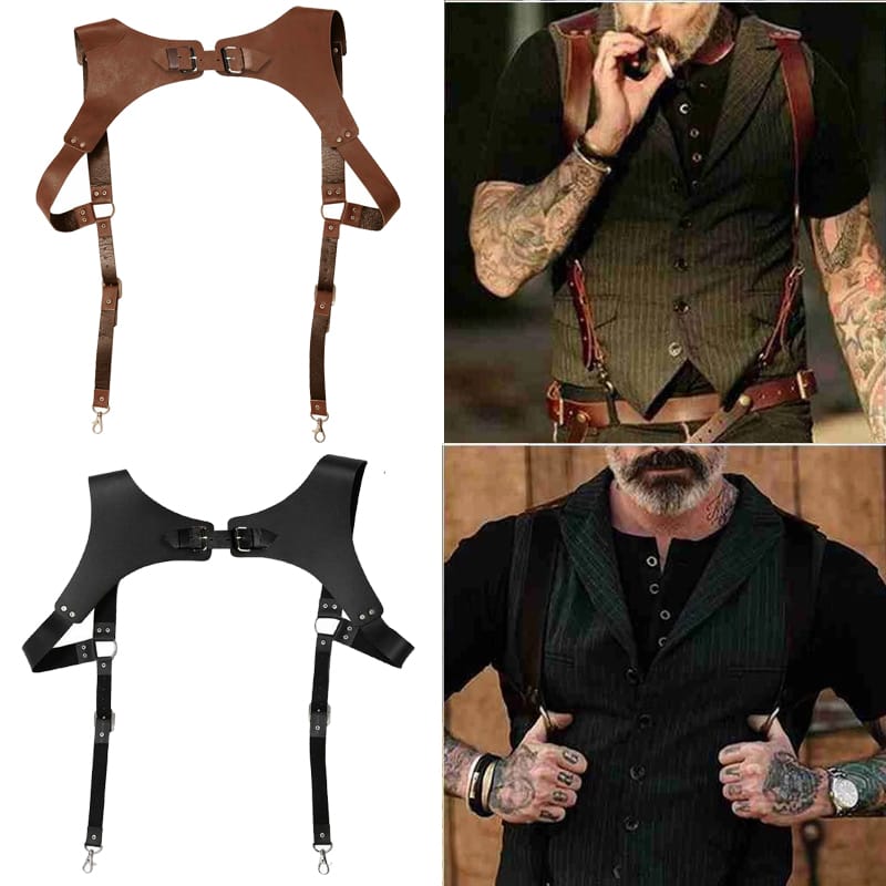 Men's Fashion H-Back PU Leather Suspender Adjustable clip-on Punk Chest Shoulder Belt Strap Suspensorio Apparel Accessories