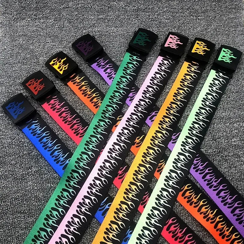 Fashion Flame Belts Unisex Hip-hop Style Belts 125cm Colorful Canvas Webbing Casual Belts Apparel Accessories
