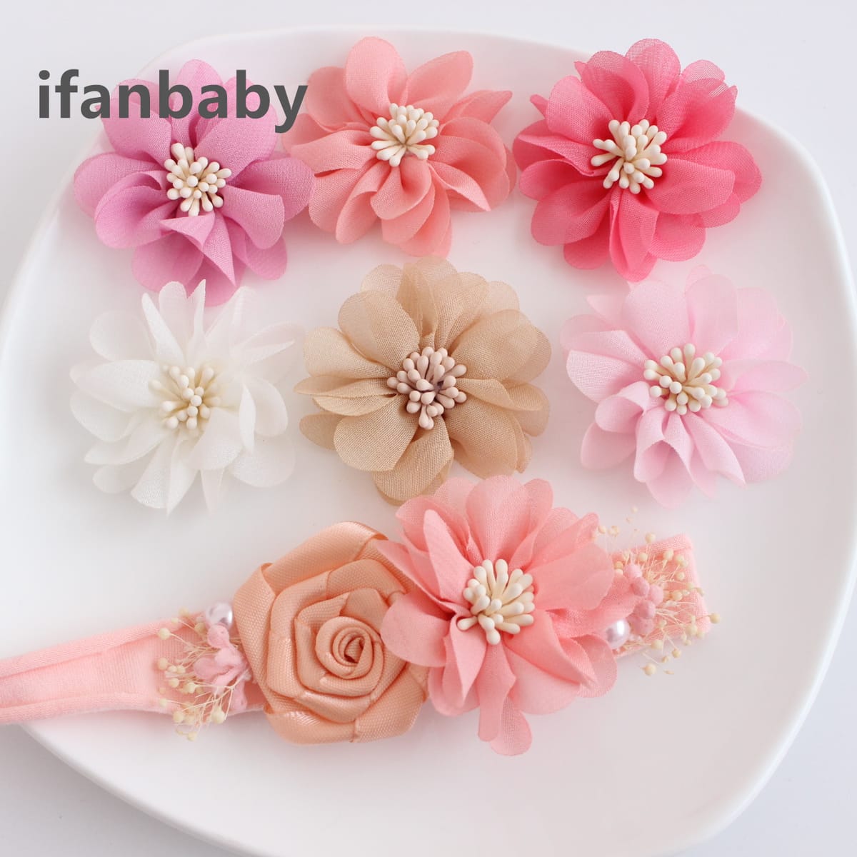 5.5CM Fashion Chiffon Fabric Flowers With Stamen For Hair Accessories DIY Craft Apparel Accessories