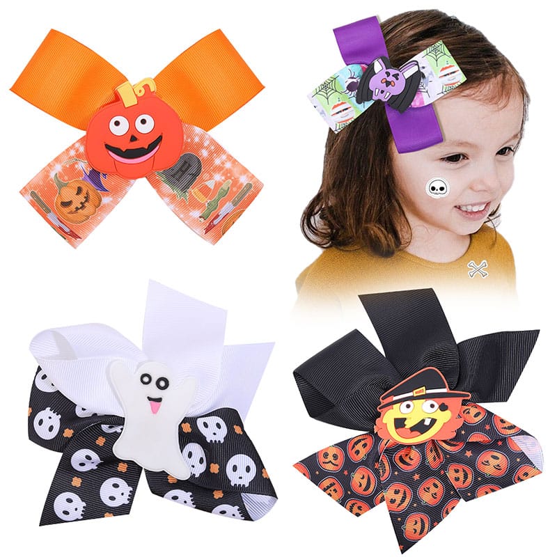 Halloween Pumpkin Hair Clips For Girls Ghost Witch Print Bow Hairpins Halloween Party Coaplay Party Headwear Apparel Accessories