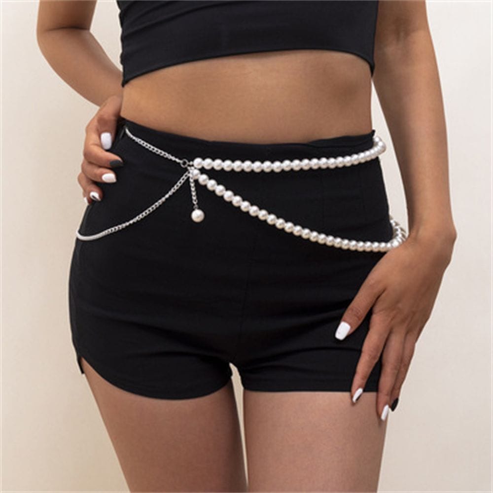 New Vintage Jewelry Shirt Suit Belt Body Accessories Pearl Geometric Waist Chain Body Chain