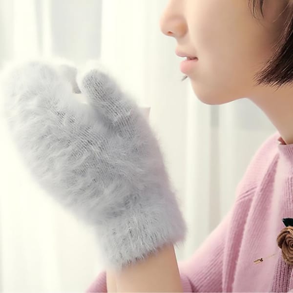 Fashion Women Winter Wool Gloves Rabbit Fur Mittens Thick Knitted Warm Full Fingers Gloves Girls Apparel Accessories