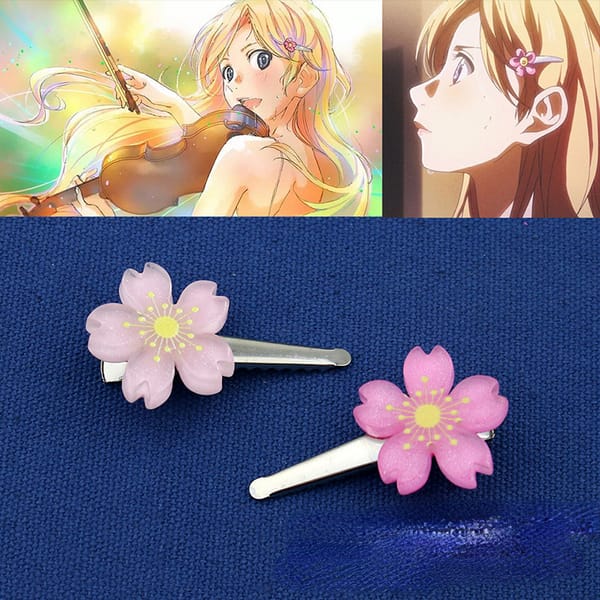 Manga Miyazono Kaori Pink Cherry Blossoms Creative Popular Hair Clip Aesthetic Premium Apparel Accessories Animation Derivatives