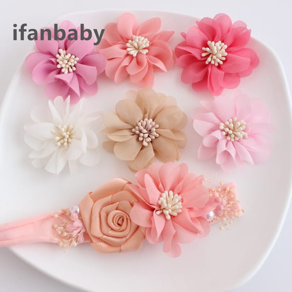 5.5CM Fashion Chiffon Fabric Flowers With Stamen For Hair Accessories DIY Craft Apparel Accessories