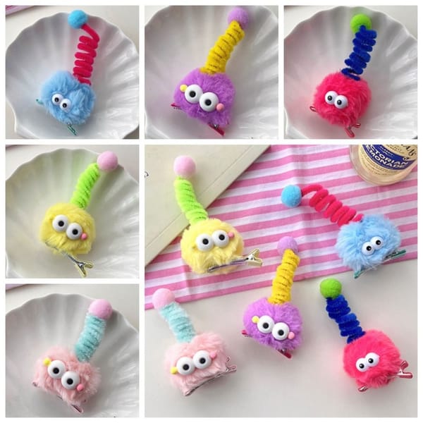 Trendy Interesting Cartoon Duckbill Clip Unique Creative Ugly Doll Hair Clips Super Adorable Plush Ball Hairpin