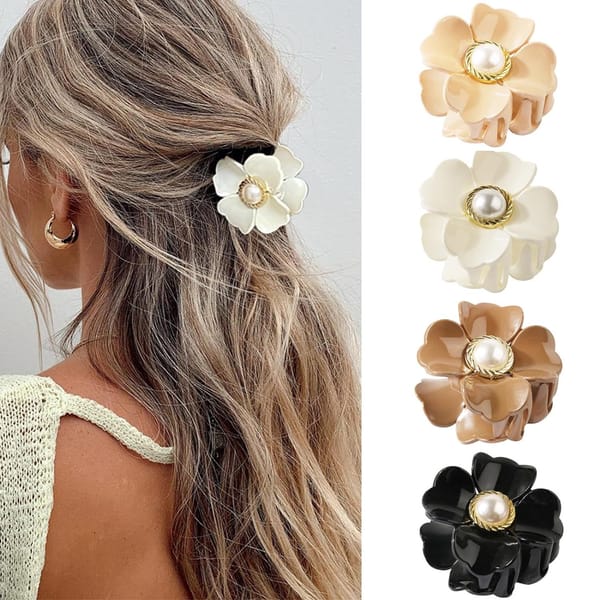 Simple Flower Clasp Cute Champagne Pearl Hair Clip Jewelry Romantic Shark Hair Clip Jewelry hairclips  apparel accessories