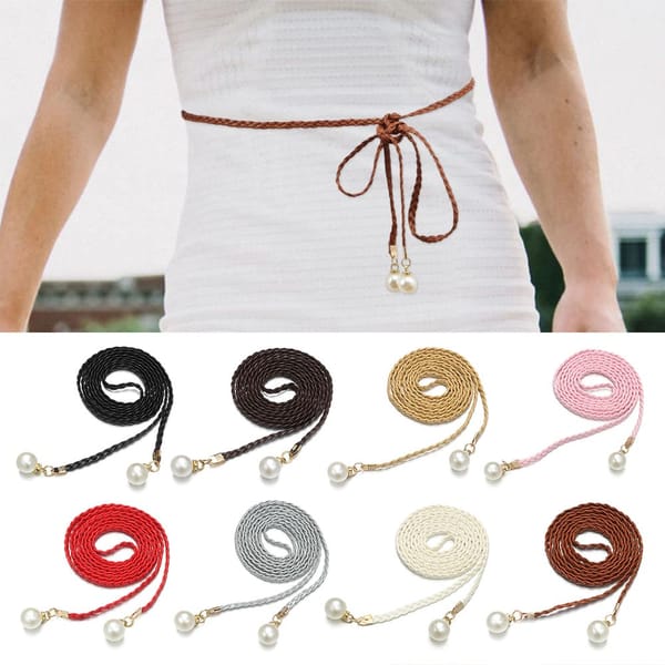Pearl Clothing Collocation Apparel Accessories Summer Waistband Self-Tie Rope Belt Waist Belt Thin Belts Leather Hemp Rope