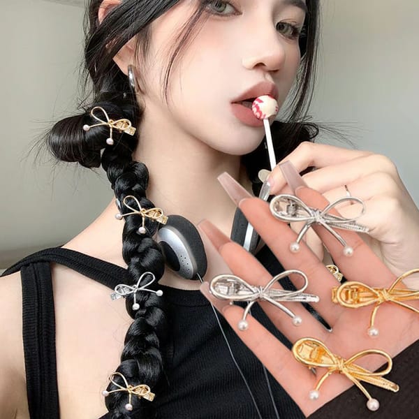 Single Pearl/double Pearl Metal Pearl Bow Hair Clips Sweet Cool Fashion Y2K Zinc Alloy Hairpins New Headwear Apparel Accessories