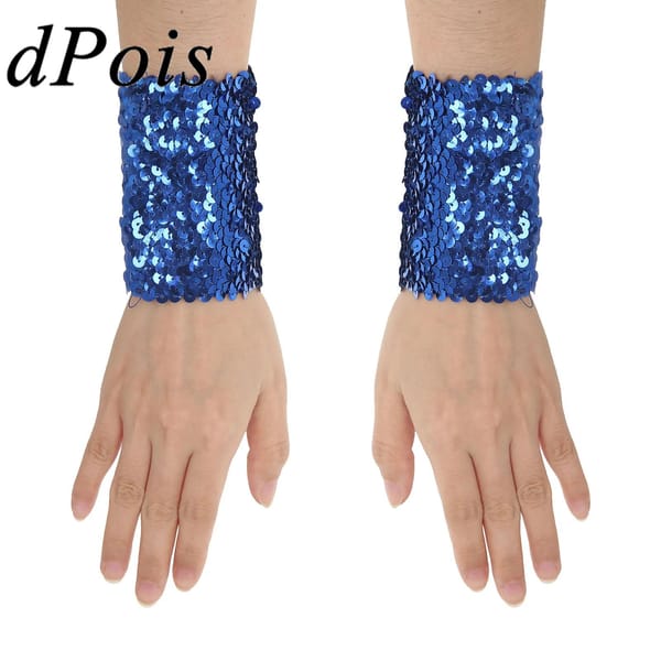 Women Sequins Cuffs Fashion Sparkly Shiny Stretchy Elastic Oversleeve for Performance Party Costume Accessory Props Gloves