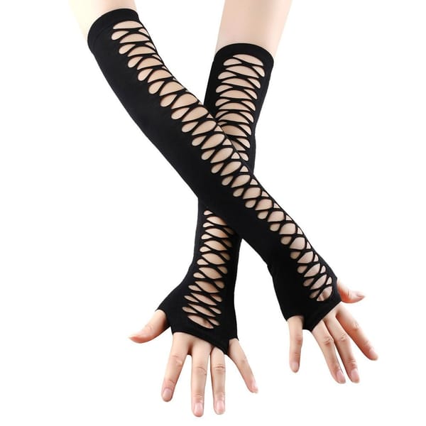 Stylish Vintage Girl Lace Mittens Delicate Hollow Out Long Gloves Elegant Lady Stage Performance Gloves