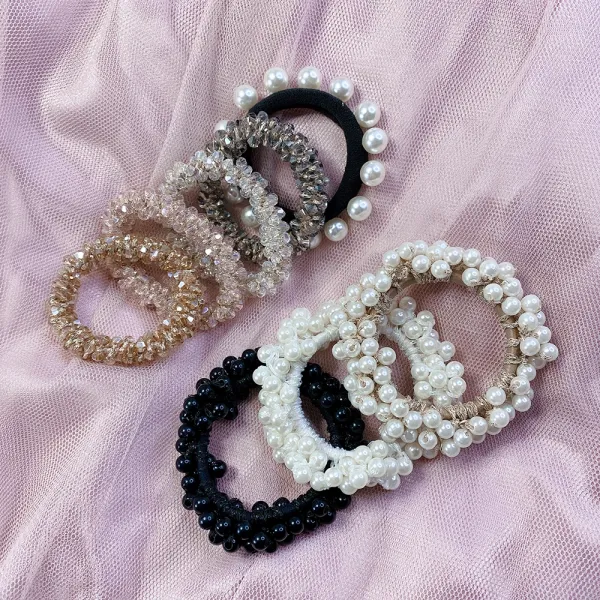 Crystal Hair Ornament Pearl Rubber Band Telephone Cord Head Rope Combination Bands New Headwear for Women Apparel Accessories