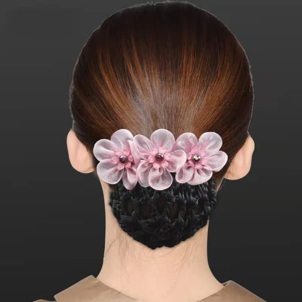 Korean Style Flower Spring Clip Vintage Hairpin Bead Hair Net Cover Ponytail Clip Headwear Bun Snood Office