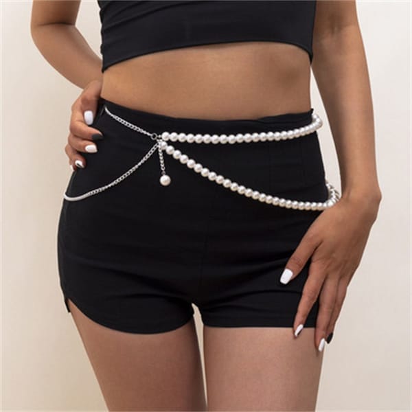 New Vintage Jewelry Shirt Suit Belt Body Accessories Pearl Geometric Waist Chain Body Chain