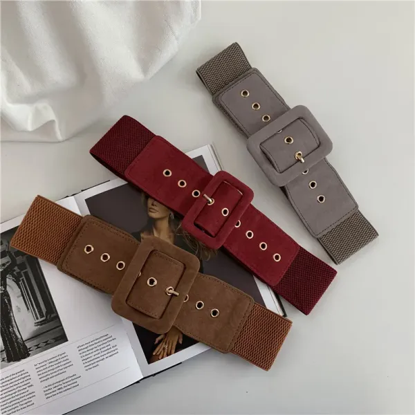 Women Suede Belt Stretch Wide Waist Belts Metal Buckle Leather Strap Female Apparel Lady Accessories Dress Waist
